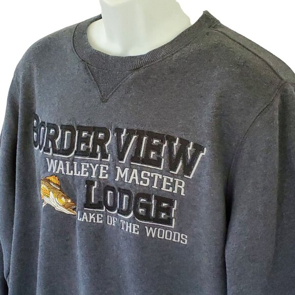 Border View Lodge Sweatshirt Large Grey Embroidered Walleye Fish Destination - Picture 9 of 9